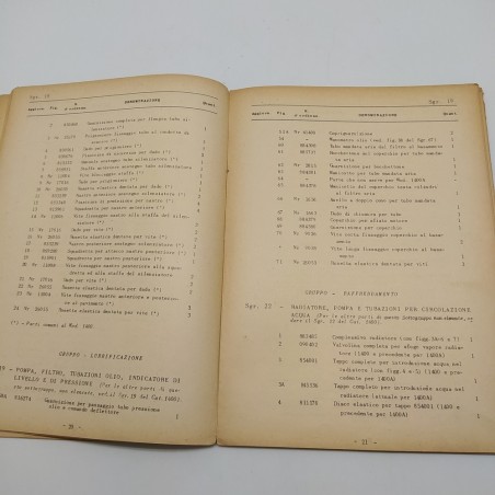 Catalogo parti di ricambio Fiat modello 1400A. Pagine ingirlliate e strappi