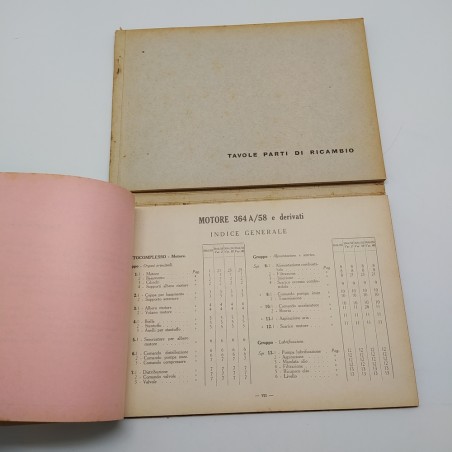 Catalogo parti di ricambio motore 364 A/58, 1° edizione 1958. Segni del tempo