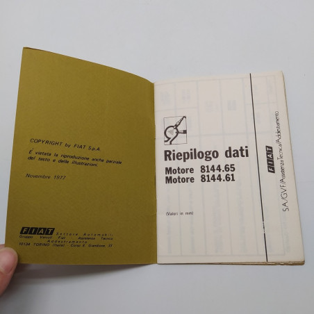 Fiat Riepilogo dati motore 8144.65 & 61, 1977. Ingiallimenti
