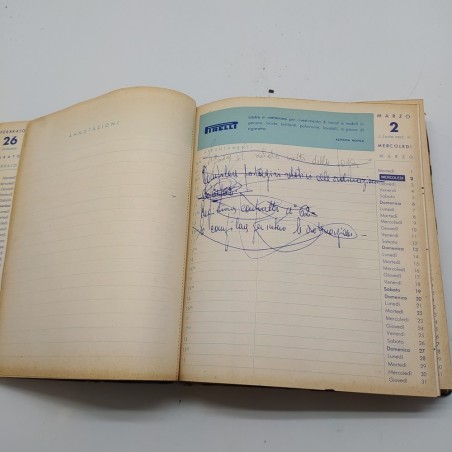 Agenda 1955 Pirelli in parte scritta. Copertina danneggiata.