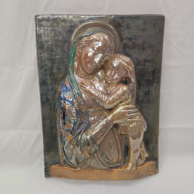 Formella altorilievo Madonna con Bambino firma Melandri Faenza 39x52 cm