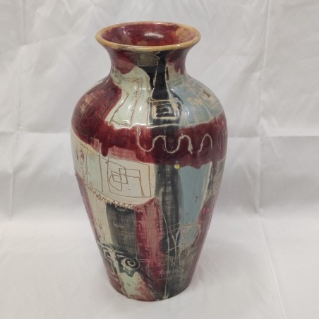 Vaso in maiolica policroma Graziano Marini periodo seconda metà 900 h. 32 cm
