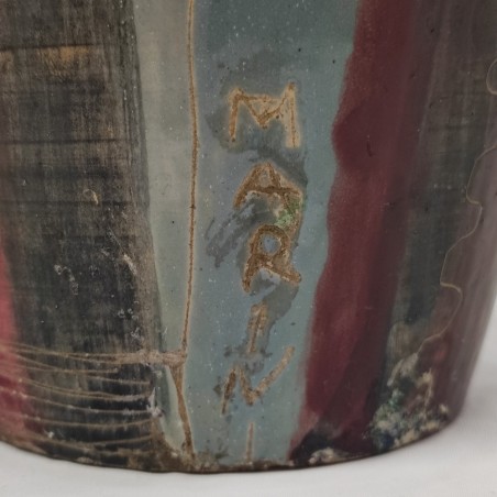 Vaso in maiolica policroma Graziano Marini periodo seconda metà 900 h. 32 cm