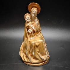 Statuina in ceramica bianca con finitura in oro Madonna con bambino h. 16 cm 2