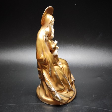 Statuina in ceramica bianca con finitura in oro Madonna con bambino h. 16 cm