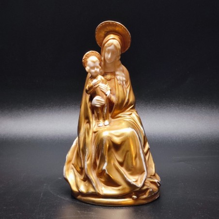 Statuina in ceramica bianca con finitura in oro Madonna con bambino h. 16 cm