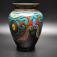 Vaso in ceramica marrone decorata policroma Rigi Gouda Holland h. 14 cm 2