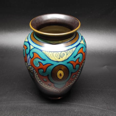 Vaso in ceramica marrone decorata policroma Rigi Gouda Holland h. 14 cm