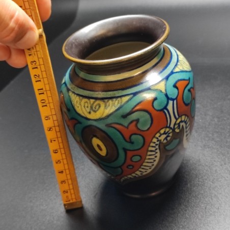 Vaso in ceramica marrone decorata policroma Rigi Gouda Holland h. 14 cm
