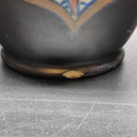 Vaso in ceramica marrone decorata policroma Rigi Gouda Holland h. 14 cm