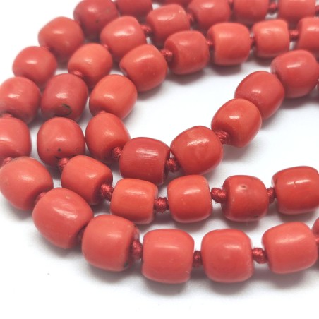Collana anni 60 in barilotti di corallo rosa lunghezza estesa 61,5 cm