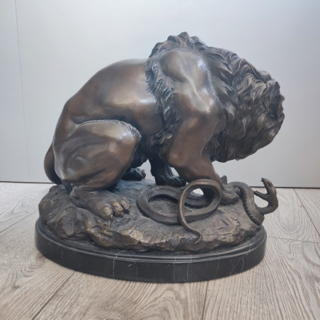 Scultura bronzo fine 800 Leone e Serpente Antoine Louis Barye