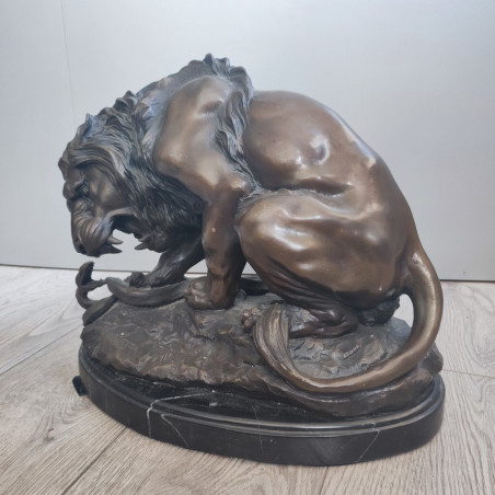 Scultura bronzo fine 800 Leone e Serpente Antoine Louis Barye