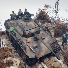 Diorama WWII carro Panther G scena di ritirata Berlino 1945 sc. 1/35 2