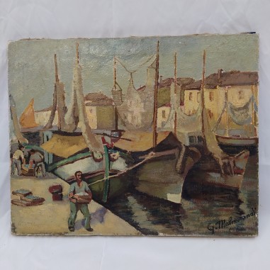 Quadro olio su tela Malmerendi Porto di Cesenatico