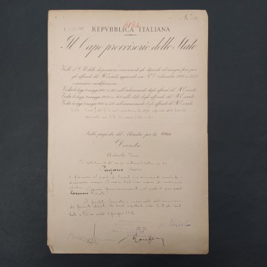 Repubblica Italiana decreto Capo dello Stato firma De Nicola 1947