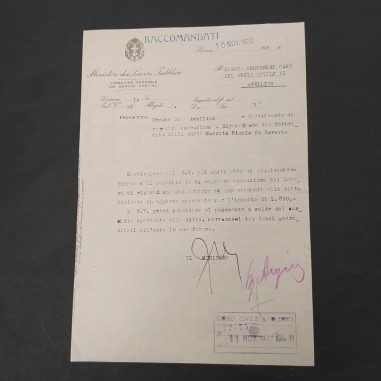 Documento Ministero dei Lavori Pubblici 10 nov. 1932