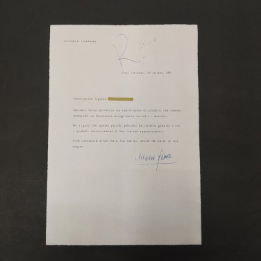 Lettera commerciale autografa Michele Ferrero (Nutella) 1983