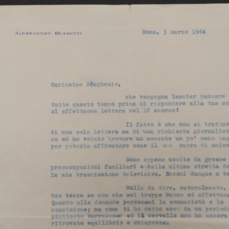 Lettera firmata in originale regista Alessandro Blasetti 1964