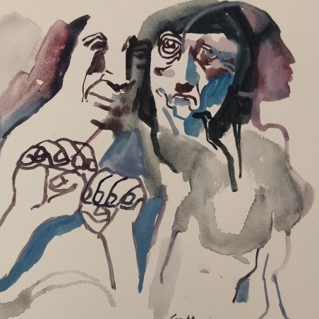 Renato Guttuso, originale acquerello 23x14 cm firmato Guttuso 44
