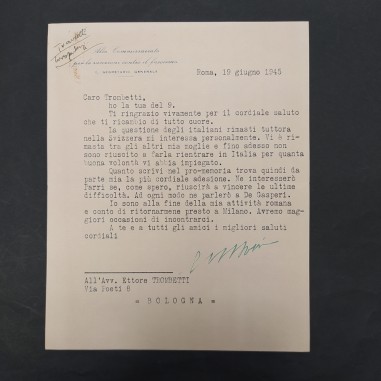 Lettera alto commissariato con le sanzioni contro il fascismo 1945