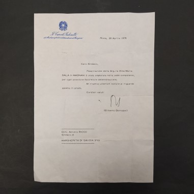 Lettera di raccomandazione a firma Gilberto Bernabei 1976