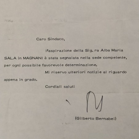 Lettera di raccomandazione a firma Gilberto Bernabei 1976