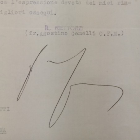Lettrera rettore Università Cattolica Milano Agostino Gemelli 1933 XI°