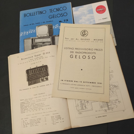 Catalogho Geloso 1951, Bollettino 1985 e brochure Phonola