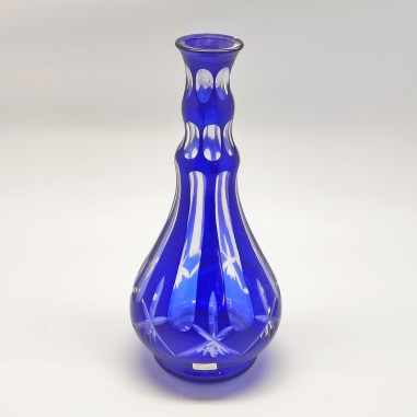 Bottiglia / vaso in cristallo di Boemia trasparente e blu fine 800 h. 26 cm