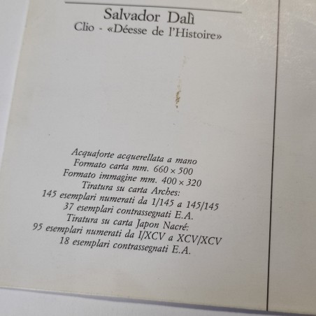 Acquaforte acquerellata a mano Salvador Dalì Clio "Déesse de l'Historie" 126/145