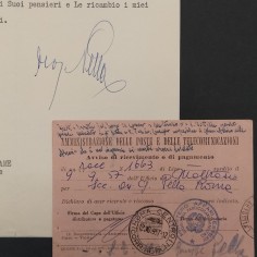 Lettera e ricevuta di pagamento ministro Giuseppe Pella 1957 2