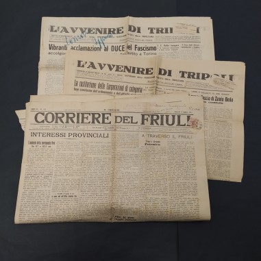 3 giornali: Avvenire di Tripoli anno 1933 e Corriere del Friuli anno 1911