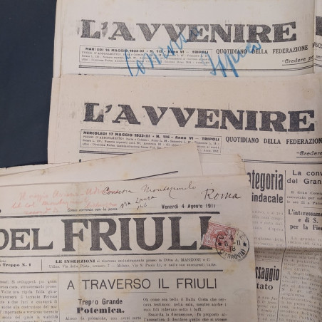3 giornali: Avvenire di Tripoli anno 1933 e Corriere del Friuli anno 1911