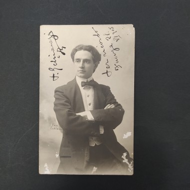 Cartolina postale con foto e autografo tenore Piero Schiavazzi Faenza 28 VI 1905