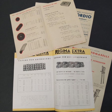 Lotto di 6 tra volantini, listini e cataloghi biciclette e accessori anni 40