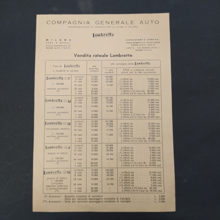 Volantino Compagnia Generale delle auto - Lambretta - Motofurgoncini e motocicli