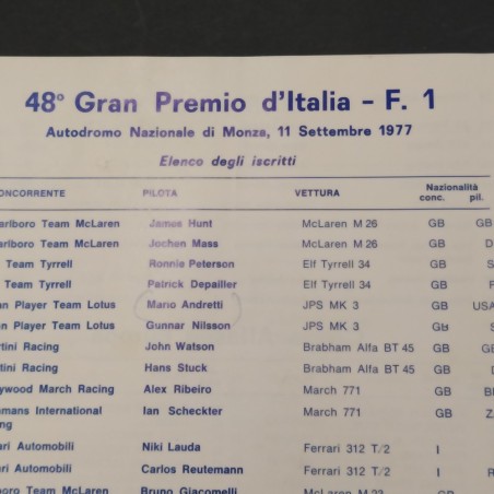 Volantino programma 48° Gran Premio d'Italia F1 Monza 1977