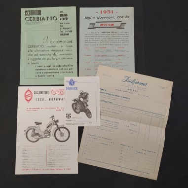 Lotto di 5 tra volantini, listini e fatture moto anni 50/60