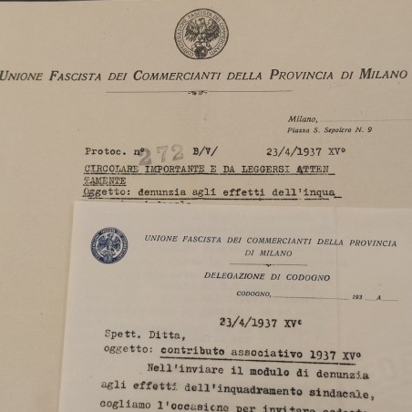 Unione fascista dei Commercianti Provincia di Milano circolare e sollecito 1937