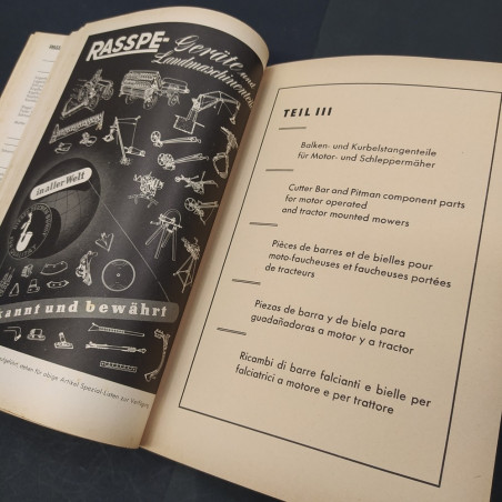 Rasspe katalogo Nr. 35 ricambi per falciatrici , trattori voltafieni 1957