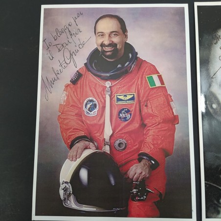 4 foto astronauti Malerba, Cheli, Guidoni, Gagarin, due autografi originali