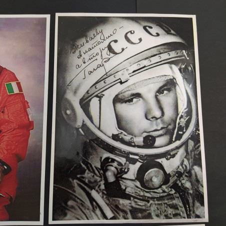 4 foto astronauti Malerba, Cheli, Guidoni, Gagarin, due autografi originali