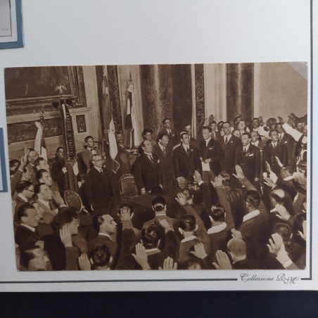 Due cartoline Benito Mussolini 1925 conferenza di pace e 1928 giuramento