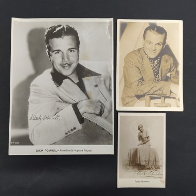 Foto con autografi stampati attori Paola Borboni, Dick Powell e James Cagney