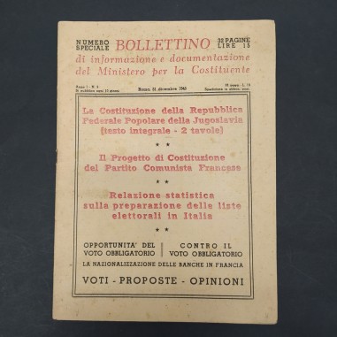 Bollettino informazione del Ministero per la Costituente Anno I n° 5 dic. 1945