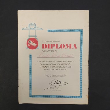 Diploma con autografo stampato Fidel Castro 1981