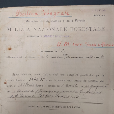 Fascicolo milizia foreste Bacino Montano torrenti Scoltenna e Basso Leo 1930/40