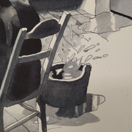 Acquerello 36x39 cm firma INK scena di vita rurale e povera