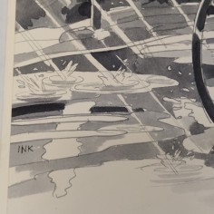 Acquerello 33x37 cm firma INK uomo in bicicletta sotto la pioggia 2